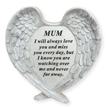 Load image into Gallery viewer, Angel Wings Memorial Ornament: Textured, Detailed Love Heart Plaque for Mum's Garden/Grave