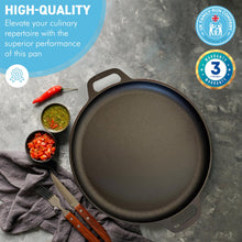 Load image into Gallery viewer, Black Cast Iron 14” Pizza Pan | Skillet for cooking | Baking and grilling | Long lasting and durable | Even heating