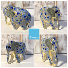 Load image into Gallery viewer, BLUE AND WHITE PAPER MACHE ELEPHANT ORNAMENT | Animal Decoration | Wildlife Sculpture | Paper Mache Animal | Blue and White | Home Decor | Elephants represent Good Luck