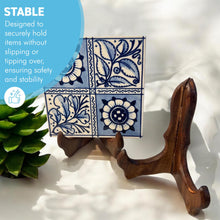 Load image into Gallery viewer, Set of Two 15cm Folding Wooden Plate Stands - Salver, Photo Plate, Display Stand, Wooden Bracket, Picture Frame Holder