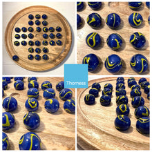 Load image into Gallery viewer, 30cm Diameter WOODEN SOLITAIRE BOARD GAME with VAN GOGH GLASS MARBLES | classic wooden solitaire game | strategy board game | family board game | games for one | board games