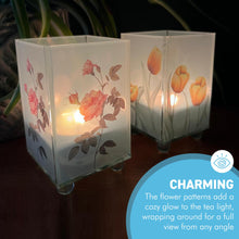 Load image into Gallery viewer, Set of 2 Floral Glass Votive Candle Holders, Yellow tulip and Rose, Decorative Accent for Warm Ambiance, Ideal for Home Decor, Gifts & Special Occasions