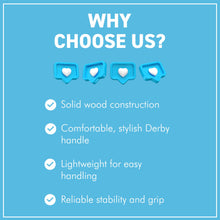 Load image into Gallery viewer, Varnished Natural Wood Classic Derby Walking Stick, solid, lightweight wooden stick with rubber ferrule for stability and comfort