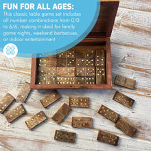 Load image into Gallery viewer, Handcrafted Wooden Domino Set with Brass Inlay, 28 Classic Tiles, 15cm x 10cm, Includes Wooden Storage Box  Elegant Table Game