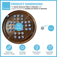 Load image into Gallery viewer, 30cm Diameter WOODEN SOLITAIRE BOARD GAME with VAPOUR GLASS MARBLES | classic wooden solitaire game | strategy board game | family board game | games for one | board games