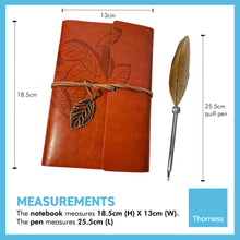 Load image into Gallery viewer, FEATHERED BALL POINT PEN AND LEATHER BOUND NOTEBOOK | Writing Set | Leather Bound Notebook | Feather Pen | Creative Writing | Pen and Notebook Set