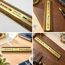 Load image into Gallery viewer, The Code Flag Ruler – Solid Teak with an Inlaid Brass Panel, 15cm