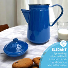 Load image into Gallery viewer, Elegant Traditional Blue Enamel Coffee Pot 1.5 Pint Capacity, Ideal for Home and Outdoor Use with Handle and Lid