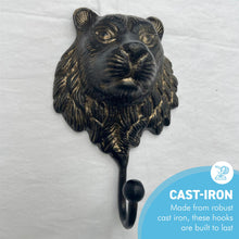 Load image into Gallery viewer, Sturdy Wall-Mounted Cast Iron Lion Head Hook Hanger for Hats, Coats, Clothes - Perfect for Kitchen, Bathroom, Bedroom, Office
