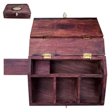 Load image into Gallery viewer, Sheshan Wooden Desktop Organizer with Four Compartments and Hinged Lid – Stylish Storage Box for Office or Home