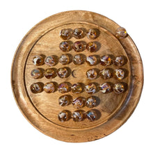 Load image into Gallery viewer, 30cm Diameter MANGO WOOD SOLITAIRE BOARD GAME with PINKY GLASS MARBLES | |classic wooden solitaire game | strategy board game | family board game | games for one | board games