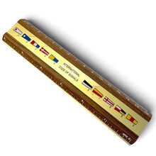 Load image into Gallery viewer, The Code Flag Ruler – Solid Teak with an Inlaid Brass Panel, 15cm