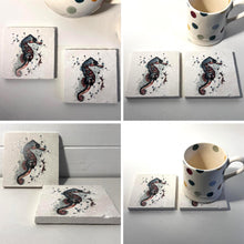 Load image into Gallery viewer, Pair of Seahorse Stone Coasters โ 10cm x 10cm, Marine Wildlife Art, Perfect Gift for Nature Lovers