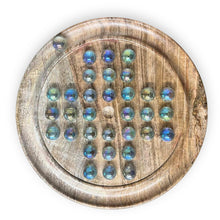 Load image into Gallery viewer, 30cm mango wood solitaire board game with soap bubble glass marbles