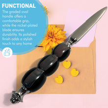 Load image into Gallery viewer, Nickel Letter Opener with black and grey round handle, perfect for school, home, or office use