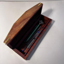 Load image into Gallery viewer, Wooden Treasure Chest Trinket Box with Tapered Ends and Brass Floral Inlay | Shesham Rosewood Keepsake Box, Distressed Finish, 25cm x 7cm x 9cm