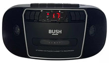 Load image into Gallery viewer, Bush CD Radio Cassette Boombox |  Black with Silver trim | CD rewritable compatible | FM tuner | Stereo speakers  | 2 Watts
