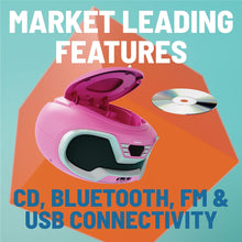 Load image into Gallery viewer, Pink Oakcastle CD200 PORTABLE CD PLAYER BOOMBOX with Bluetooth & FM Radio, 3.5mm AUX headphone jack and USB input, mains and battery music system for adults and children with stereo sound speakers