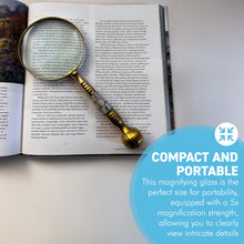 Load image into Gallery viewer, Magnifying Glass with Mother of Pearl Inlay and ball handle, elegant decorative handheld magnifier for reading and collecting