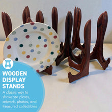 Load image into Gallery viewer, Wooden Plate Display Stands 25cm – Set of 10 Hinged Easel Holders