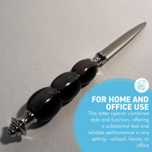 Load image into Gallery viewer, Nickel Letter Opener with black and grey round handle, perfect for school, home, or office use