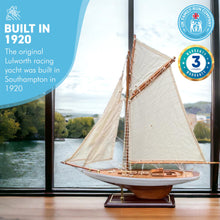 Load image into Gallery viewer, Fully Rigged Lulworth Model Yacht | 65cm (L) x 72cm (H) | Nautical ornament | sailboat model | Lulworth sailing ship model | Fully assembled model boat ready for display