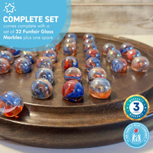 Load image into Gallery viewer, 30cm Diameter WOODEN SOLITAIRE BOARD GAME with FUNFAIR GLASS MARBLES | classic wooden solitaire game | strategy board game | family board game | games for one | board games