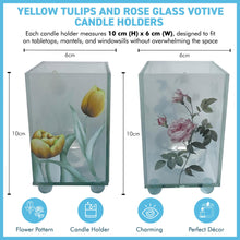 Load image into Gallery viewer, Set of 2 Floral Glass Votive Candle Holders, Yellow tulip and Rose, Decorative Accent for Warm Ambiance, Ideal for Home Decor, Gifts & Special Occasions