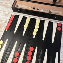 Load image into Gallery viewer, Large Travel Backgammon set in PU Case | Fold-out leather 38cm board | Lightweight 1100g
