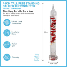 Load image into Gallery viewer, 44cm Tall Free Standing Galileo Thermometer with Ten Floating Red Globes | Measures temperatures from 16 Degrees Centigrade to 35 Degrees | Also in Fahrenheit | Weather Station | Water Thermometer