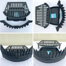Load image into Gallery viewer, Heavy-Duty 18-Inch Cast Iron Grate with Castle Front & Ash Pan Set for Fireplaces or Wood Stoves
