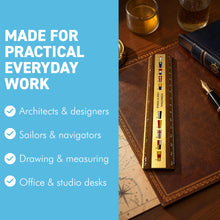 Load image into Gallery viewer, The Code Flag Ruler – Solid Teak with an Inlaid Brass Panel, 15cm