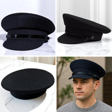 Load image into Gallery viewer, Size 57cm |Medium Black Chauffeur Style Peaked Cap | Traditional style ideal for weddings, school proms and special events| Driving Cap | UK size 7 | US size 7 1/8