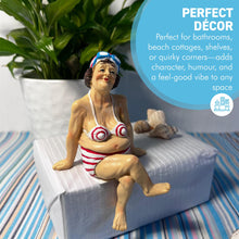 Load image into Gallery viewer, Retro Style Fat Bathing Lady in Red Striped Bikini, Novelty Bathroom Figurine