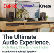 Load image into Gallery viewer, Majority D40 Active Bookshelf,POWERED STEREO STUDIO SPEAKERS | Powerful Amplified 2.0 Channel Sound | Bluetooth, Optical, RCA, USB & Aux Playback I Digital Controls I HiFi