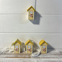 Load image into Gallery viewer, Set of 4 Yellow beach hut light pulls | Nautical Theme Wooden Beach Hut Cord Pull Light Pulls
