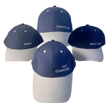 Load image into Gallery viewer, Set of 4 Adjustable Navy-Blue Baseball Caps, Commodore, Engineer, First Mate and Crew, Nautical Boating Hats for Sailing, Yachting & Team Uniform