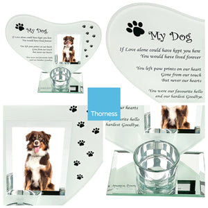 My Dog Smile glass memorial candle holder and photo frame | Grief sympathy gift for dog owners | memorial plaques for pets | dog frame memorial | remembrance for dog | Dog candle holder