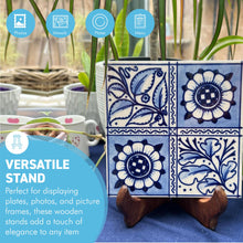 Load image into Gallery viewer, Set of Four 15cm, 6 Inch, Folding Wooden Plate Stands - Salver, Photo Plate, Display Stand, Wooden Bracket, Picture Frame Holder