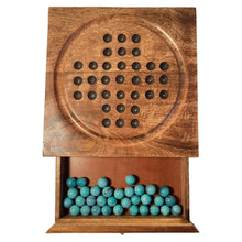 Load image into Gallery viewer, Wooden Solitaire with Drawer for Storing Marbles | Travel Games | Strategic & Traditional Games | Perfect for Adults & Family Fun