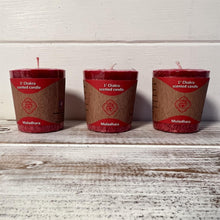 Load image into Gallery viewer, Set of 3 Root (Red) - Chakra Candles  | Standing at about 4.5 centimetres tall (1.75 inches), emanates an aura of rustic charm, invoking the essence of the earth itself.
