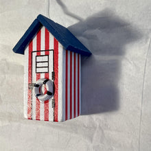 Load image into Gallery viewer, Red and white beach hut light pull | Nautical Theme Wooden Beach Hut Cord Pull Light Pulls