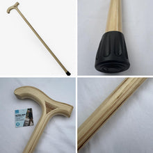 Load image into Gallery viewer, Varnished Natural Wood Classic Derby Walking Stick, solid, lightweight wooden stick with rubber ferrule for stability and comfort