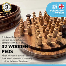 Load image into Gallery viewer, 10cm Diameter WOODEN PEG SOLITAIRE BOARD GAME classic wooden solitaire game | strategy board game | family board game | games for one | board games | Premium travel solitaire set