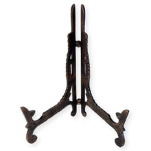 Load image into Gallery viewer, Large 10 inch Metal Easel Antique Copper Finish | Plate holder | Display stand | Metal Frame Holders for Photo Pictures Decorative Plate Dish | 25cm (H) x 15cm  (Deep) | Picture Easel |Wedding tables