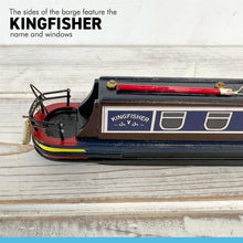 Load image into Gallery viewer, Detailed 20 cm long WOODEN KINGFISHER MODEL CANAL NARROWBOAT BARGE MODEL