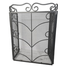 Load image into Gallery viewer, Black Metal foldable 3-panel fireplace surround screen 58cm high with mesh netting | Spark Guard | Fire guard | decorative pattern | Indoor or outdoor use | for open fires, log burners, stoves