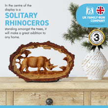 Load image into Gallery viewer, SOLITARY RHINO IN WOOD EFFECT RESIN  |Ornaments for The Home | Home Accessories | Animal Lover Gift Birthday Friendship Gifts | Wildlife Lover Gift| Ornaments | Rhinoceros