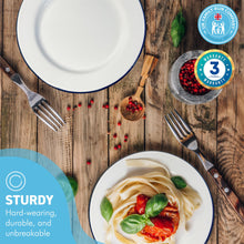 Load image into Gallery viewer, 2 x 24cm White Enamel Dinner Plates | Enamel plate | Set of 2 plates | Traditional dinner plate | Kitchen plate for pies, sides and dinner | 24cm diameter each