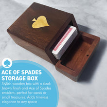 Load image into Gallery viewer, Handcrafted brown wooden playing card box with brass Ace of Spades design
